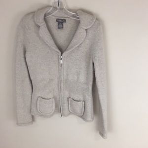 Kenar Cream Angora Wool Blend Front Zip Cardigan Sweater Size Small